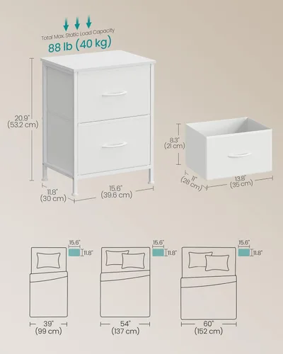 Miniatura 2 de SONGMICS Cajonera para dormitorio, cómoda con cajones, mesita de noche, acero, MDF, 2 cajones de tela no tejida, unidad organizadora