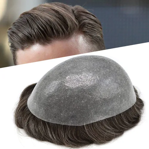 Miniatura 16 de Hair Nature - Tupé para hombres, sistema de repuesto de piezas de cabello humano, unidades de pelo negro con bucle en V de piel fina, 100% cabello