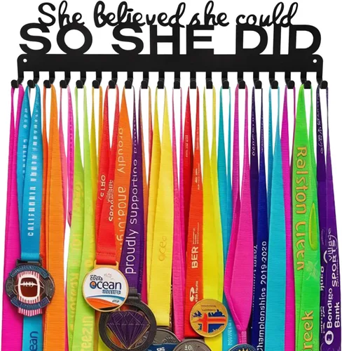 Miniatura 18 de Medal Hanger Display - She Believed She Could She Did - Personalized Medal Holder for Sport Race Runner Sturdy Steel Metal Plaque Over 63 Medals