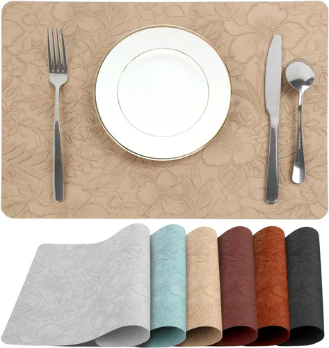 Miniatura 14 de SolaraDawn Juego de 6 manteles individuales de mesa de cuero sintético, lavables, limpiables y resistentes al calor, manteles de mesa impermeables