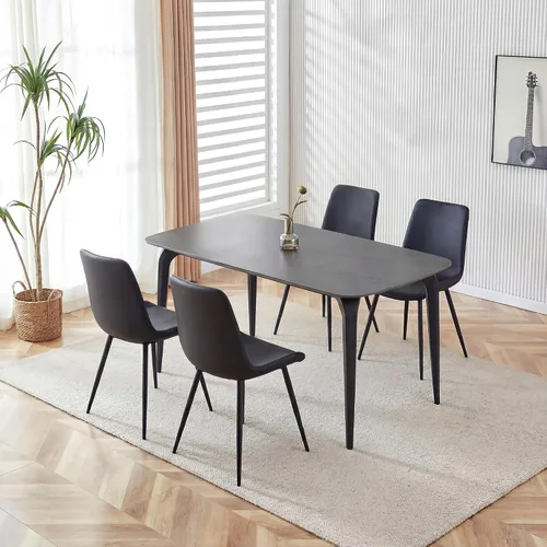 Miniatura 51 de Modern Dining Table Set for 4,50" Sintered Stone Table Set for 4,Marble Dining Table Set of 4 with Upholstered Chair,5 Piece Rectangular Dining Room