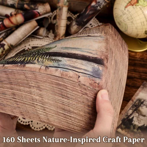 Miniatura 4 de icceemee 160 hojas de papel para álbumes de recortes de naturaleza, suministros para álbumes de recortes para diarios, conjunto de papel