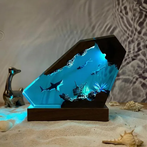 Miniatura 13 de Lámpara de Luz de Madera con Resina Epoxi Creativa del Océano, Lámpara de Océano Acuático Multicolor Hecha a Mano para Entusiastas del Buceo