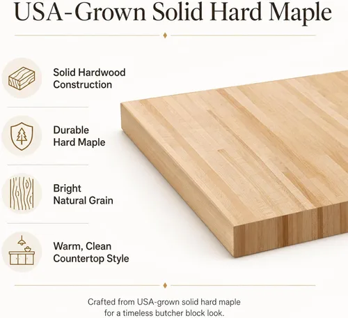 Miniatura 2 de CONSDAN Encimera de bloque de carnicero, 12 x 25 pulgadas, madera dura de arce macizo cultivada en Estados Unidos, para isla de cocina, lavandería