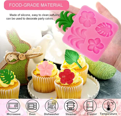 Miniatura 3 de 4 moldes de flores tropicales y hojas, molde para fondant de hojas de hibisco, flor de Monstera, hoja de palmera, plumeria, flores, moldes de Rosa