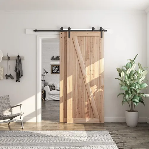 Miniatura 3 de SMARTSTANDARD - Kit de herrajes para puerta corrediza de granero de 6 pies para puertas de madera dobles vía única suave y silencioso fácil