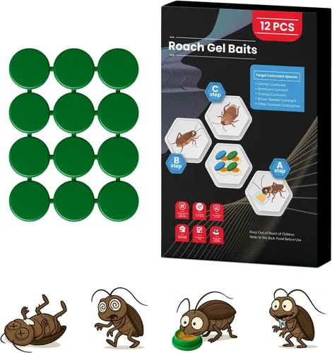 Paquete de 12 estaciones de cebo de gel para cucarachas en interiores, potente mata cucarachas en interiores para infestación de cucarachas, cebo de