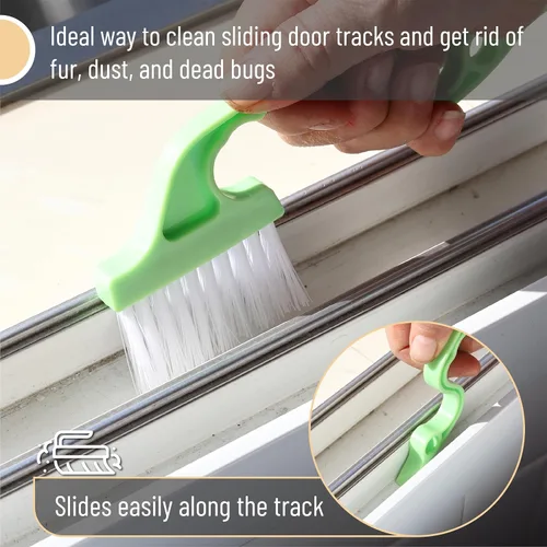Miniatura 4 de Slick- Cepillo de limpieza de riel de ventana, paquete de 2, mango ergonómico naranja/verde, raspador integrado, multiusos, herramientas de limpieza