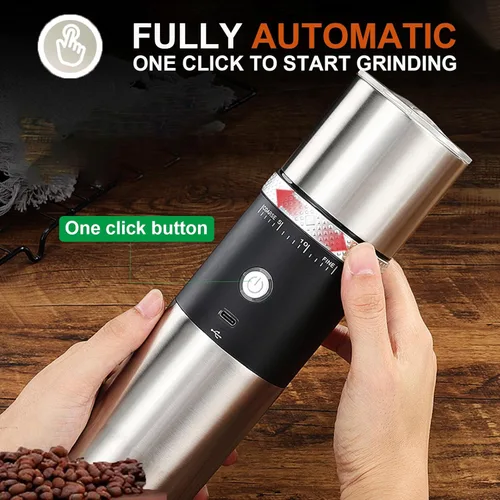 Miniatura 7 de Molinillo de café portátil para rebabas, máquina eléctrica ajustable para fresas adecuada para viajes, camping con bolsa (rojo)