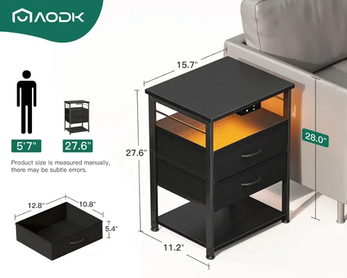 Miniatura 2 de AODK Mesita de noche con estación de carga, mesa auxiliar para dormitorio, mesita de noche alta con cajones, mesita de noche pequeña