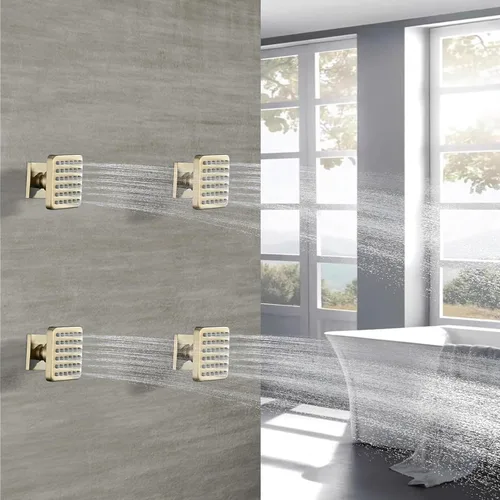 Miniatura 2 de Chorros de pulverización de cuerpo cuadrado de latón macizo para ducha, spray de masaje de montaje en pared de alta presión, chorros de spa Oro