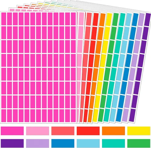 YSHIHE Etiquetas de Color, 1 pulgada x 3/8 pulgada (25 x 10 mm) Etiquetas Adhesivas, 12 Colores para Codificación de Colores, Pegatinas Extraíbles -