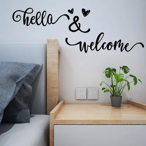 Miniatura 4 de PLIGREAT Calcomanías de pared con texto en inglés "Hello & Welcome Quotes", calcomanías de pared de vinilo removible para el hogar, oficina, lugar