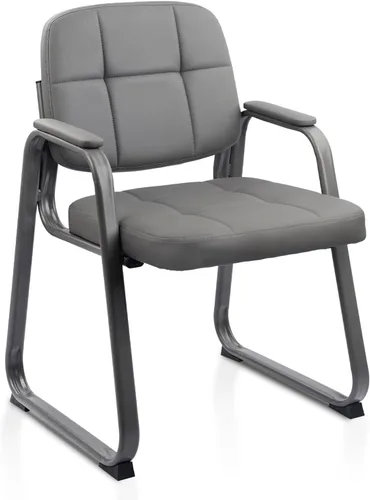 Miniatura 22 de CLATINA Silla de cuero para invitados de oficina, silla de recepción sin ruedas con reposabrazos y soporte de madera, sillón de escritorio