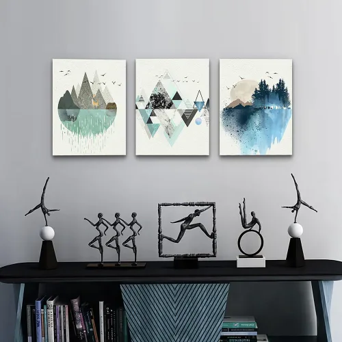 Miniatura 8 de MHARTK66 Arte de Pared en Lienzo - Obras de Arte de Pared de Montaña Geométrica Abstracta, 3 paneles, 12 x 16 pulgadas, juego de 3 piezas para sala