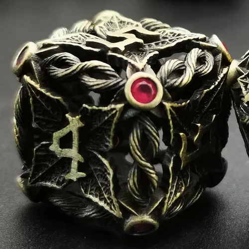 Miniatura 2 de Juego de dados de metal con hojas de vid mágicas huecas, juego de 7 dados para juegos de rol, dados de D&D Dungeons and Dragons