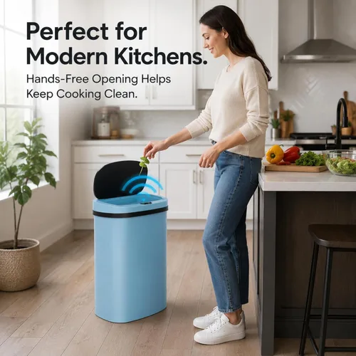 Miniatura 4 de Cubo de basura de cocina de 13 galones con tapa, cubo de basura automático sin contacto para cocina, cubo de basura de plástico PP con sensor