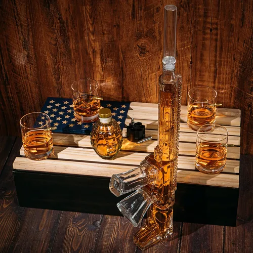 Miniatura 4 de AR15 Juego de decantador de pistola de whisky – Juego de 33.8 fl oz – Caja de regalo de bandera estadounidense y vasos de bala, enfriadores