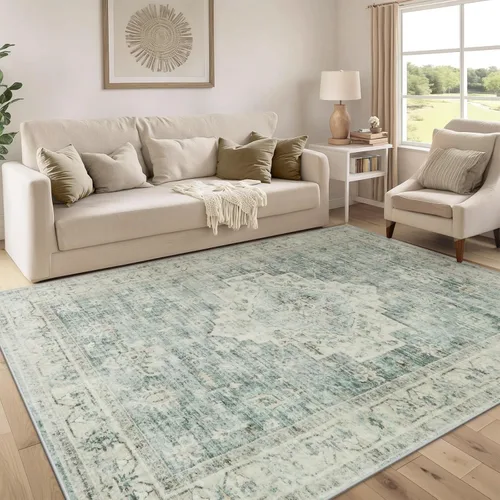 LIVEBOX Alfombra lavable de 5 x 7 pies, para sala de estar, dormitorio, antideslizante, estilo bohemio, para interiores, para comedor, oficina,