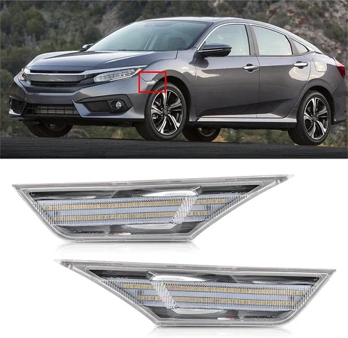 Miniatura 4 de Luces LED de posición laterales de 10ª generación para Honda Civic Sedan Coupe Hatchback Switchback de 2016-2021 Ámbar/Blanco Señal de giro