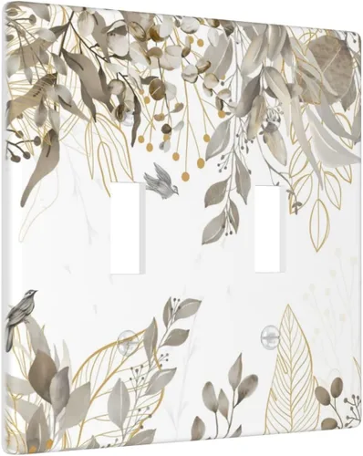 Miniatura 2 de Cubierta decorativa para interruptor de luz de eucalipto tostado, placa de pared de doble palanca, acuarela, hojas marrones, planta con cubierta