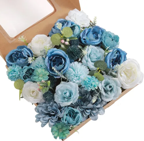 Miniatura 24 de Juego de flores artificiales, flores falsas para bricolaje, centros de mesa para bebé, ramo de novia, ramo de boda, arreglos de flores, velas