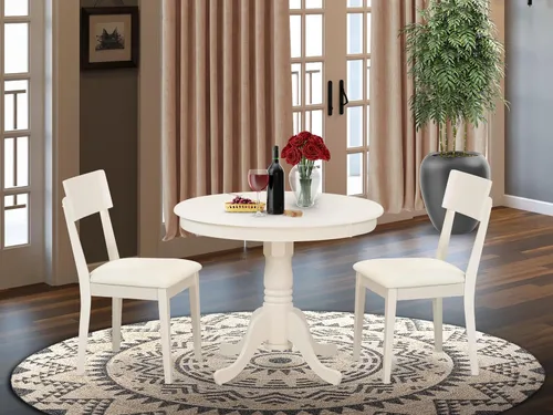 Miniatura 2 de East West Furniture ANAD3-LWH-LC - Juego de mesa y sillas de cocina de 3 piezas contiene una mesa de comedor redonda con pedestal y 2 sillas