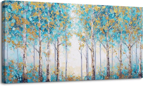 Miniatura 11 de SLYCAY Lienzo grande con árbol de la vida dorado para pared, pintura de paisaje, naturaleza, nieve, montaña, lago, paisaje, decoración de pared