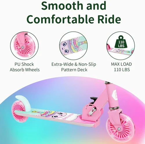 Miniatura 5 de BELEEV V2 - Scooter para niños con ruedas y tallo y plataforma iluminados, scooter plegable de 2 ruedas para niñas y niños, 3 alturas ajustables