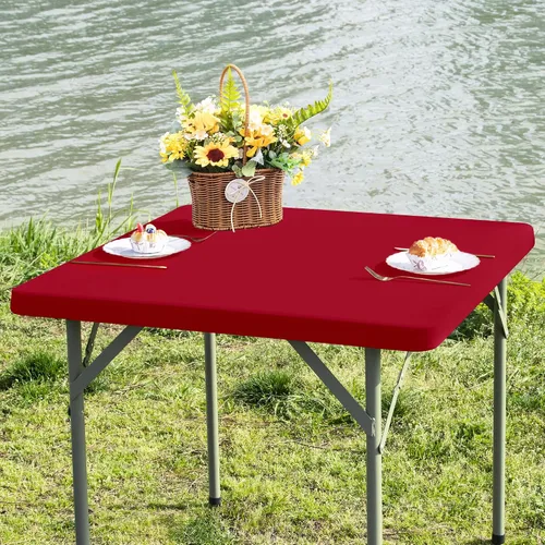 Miniatura 22 de Mantel cuadrado ajustable elástico de elastano para mesa, para comedor, cocina, hogar, fiesta, color azul marino, 34 x 34 pulgadas