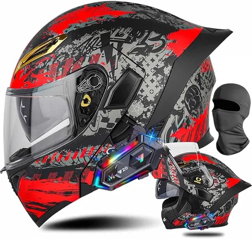 Miniatura 21 de Cascos de motocicleta modulares con Bluetooth de doble visera, aprobados por DOT FMVSS 218, casco de motocicleta abatible de cara completa