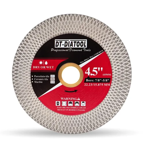 DT-DIATOOL Hoja de azulejos de diamante de 4-1/2 pulgadas para porcelana, cerámica, mármol, piedra artificial, disco de corte y molienda de diamante
