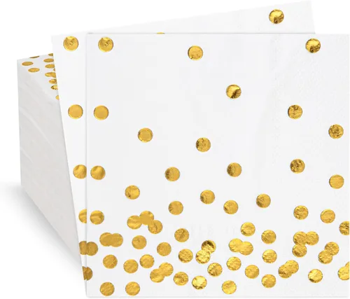 Miniatura 13 de Paquete de 80 servilletas de cóctel de papel negro con confeti de lunares de lámina dorada, suministros de fiesta de lunares (5 x 5 in, 3 capas)