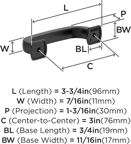 Miniatura 4 de Amerock BP36897FB Tirador de gabinete negro mate Herrajes de gabinete de 3 pulgadas (76 mm) de centro a centro Surpass Herrajes para muebles