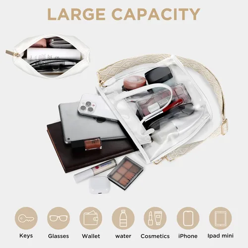 Miniatura 7 de CHICECO Bolsa transparente para mujer, bolsa transparente para eventos de estadio con correas ajustables, bolsa de mano para deportes, conciertos