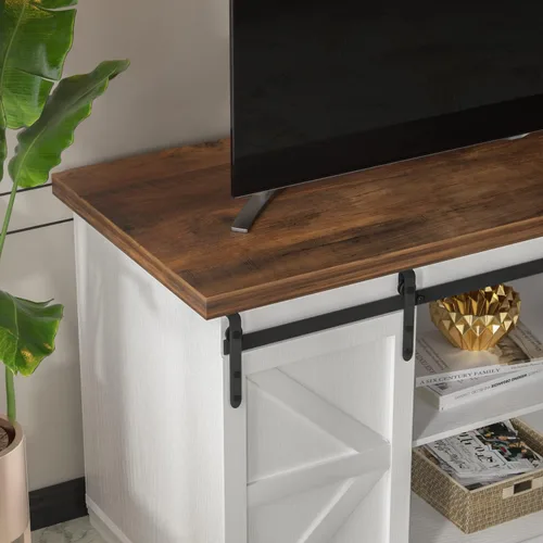 Miniatura 2 de JUMMICO Soporte de TV para TV de 65 pulgadas, centro de entretenimiento con armarios de almacenamiento y puertas corredizas de granero, consola
