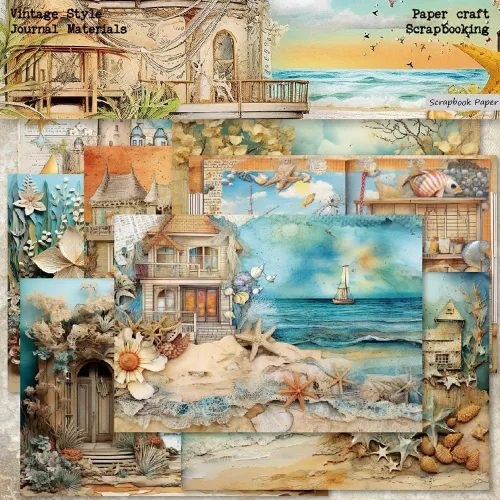 Miniatura 6 de Beach House - Bloc de papel para álbumes de recortes, 6 x 6 pulgadas, temática marina, viajes y vacaciones, suministros para álbumes de recortes