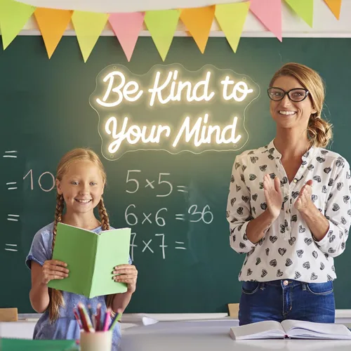 Miniatura 4 de Letrero de neón "Be Kind to Your Mind" luces de neón regulables LED para decoración de pared, palabras de aliento de neón USB, letreros de neón