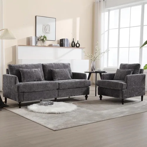 Miniatura 10 de JOYBASE Juego de 2 muebles de sala de estar, sofá biplaza y silla decorativa, juego de sofá moderno de mediados de siglo para sala de estar