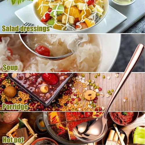 Miniatura 6 de Comicfs Cucharón de sopa, paquete de 4 unidades, acero inoxidable SUS 304 duradero con cuchara de sopa de gran volumen chapada en titanio pulido