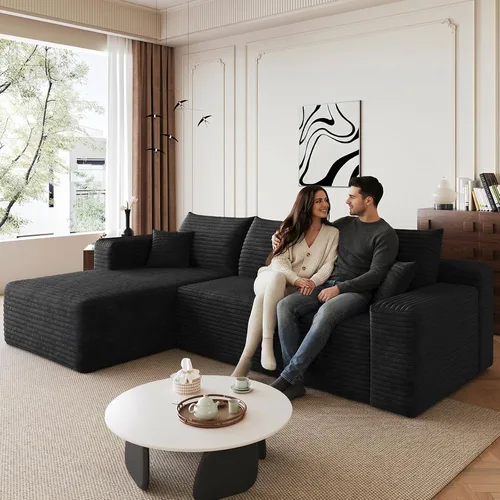 Miniatura 16 de Sofá seccional Cloud de 96 pulgadas, sofá deshuesado para sala de estar, sofá modular con asiento profundo, sofá de pana cómodo y esponjoso con Negro