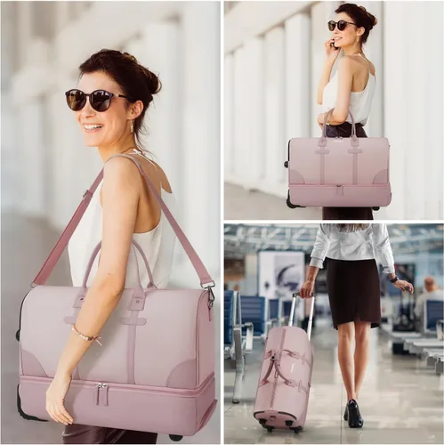 Miniatura 3 de ETRONIK Bolsa de lona con ruedas para mujer, Rosado, Bolsa de lona con ruedas