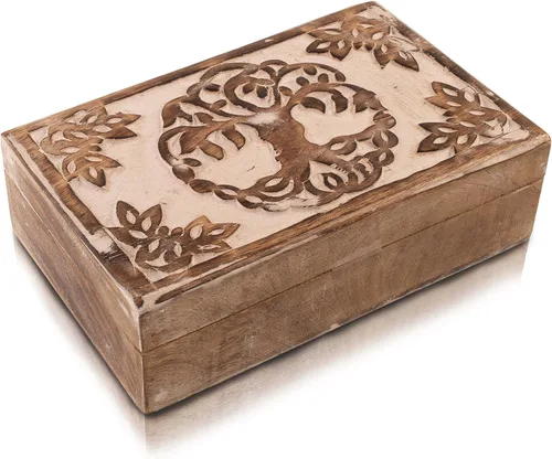 Miniatura 6 de Grandes regalos de cumpleaños, joyero de madera decorativo hecho a mano, organizador de joyas tallado en árbol de la vida, caja de recuerdos, caja