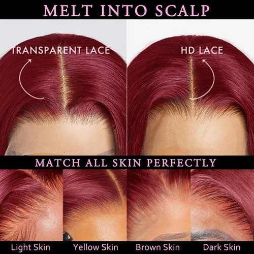 Miniatura 3 de Pelucas de cabello humano con encaje frontal color borgoña 99J, pelucas onduladas sueltas de 13 x 6, peluca de cabello humano burdeos de 22 pulgadas