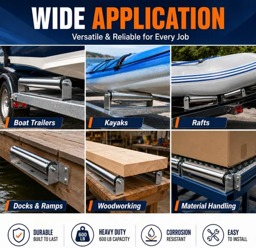 Miniatura 5 de Rodillo resistente de 2 pulgadas de diámetro con soporte – 17 pulgadas de largo para transporte como empatar barcos de pesca, kayaks, balsas, etc.