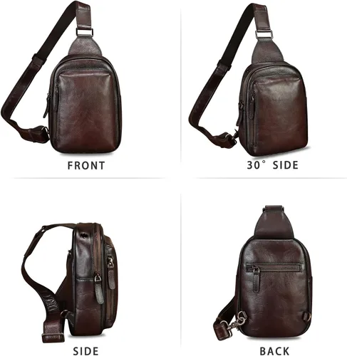 Miniatura 5 de LRTO Bolso bandolera pequeño de cuero genuino para mujeres y hombres, bolsa cruzada para el pecho, mochila para senderismo, deportes, viajes