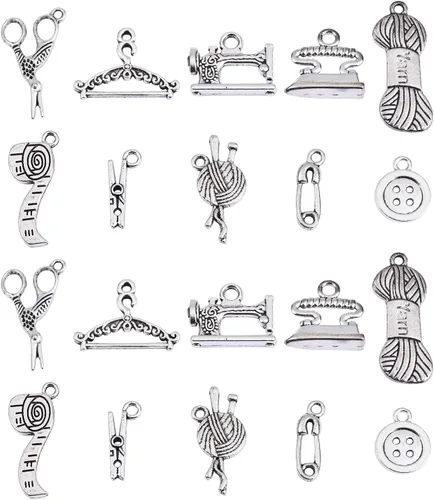 Miniatura 16 de Airssory Vida Religión Corazón Ojo Letra Número Naturaleza Flor Planta Fruta Animal Lucky Antique Charms, Plata, No es una piedra preciosa