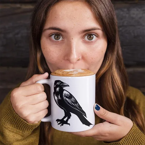 Miniatura 4 de Coffee Mug 11 Ounces Crow Black Halloween Ceramic Tea Cup Oz Design Only
