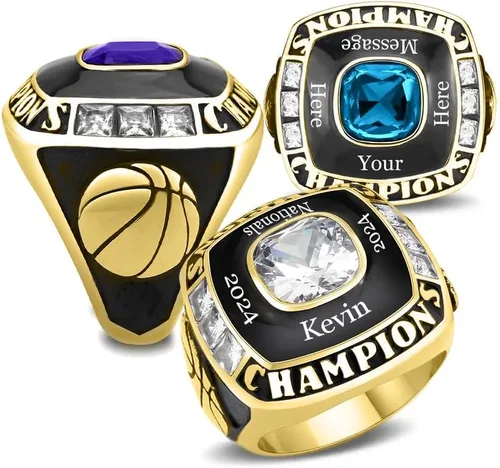 Miniatura 15 de Anillo de campeonato de acero inoxidable con texto y color personalizados - Trofeo, fútbol americano, béisbol, baloncesto, deportes electrónicos