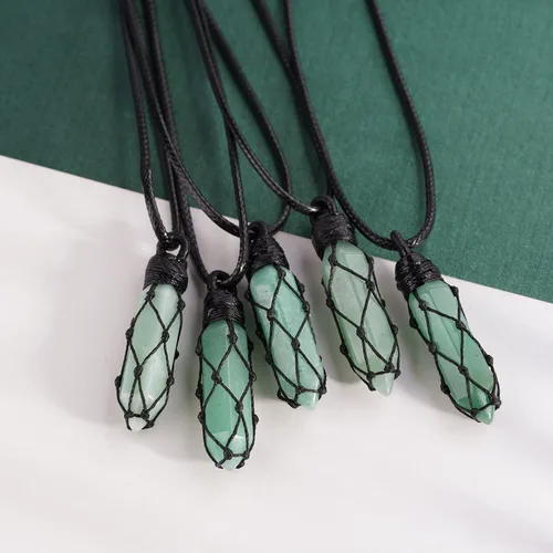 Miniatura 2 de Black Obsidian Healing Crystal Points Necklace Adjustable Rope Hexagonal Wrapped Braided Stone Pendant Necklace Handmade Gemstone Jewelry for Men